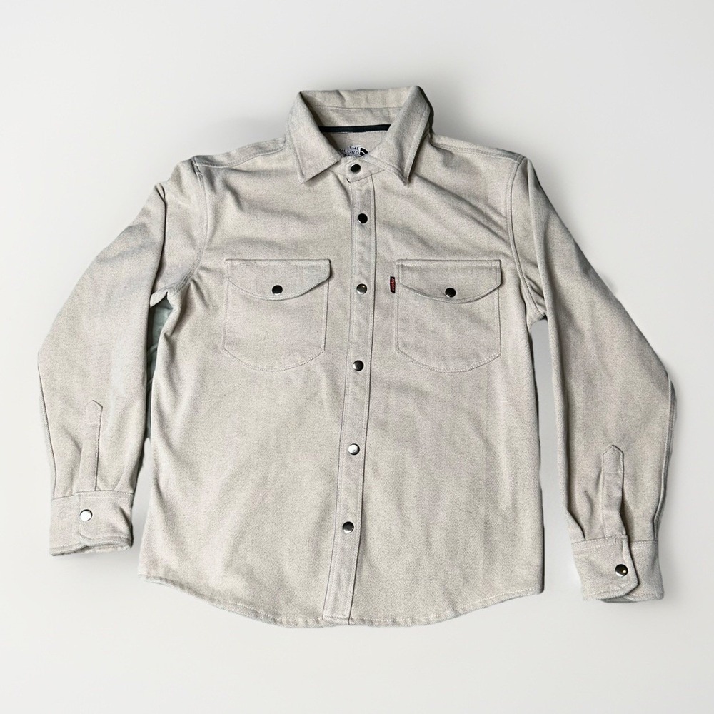 Negro Denim Beige Snap Front Overshirt Jacket Men's XL Herringbone Casual